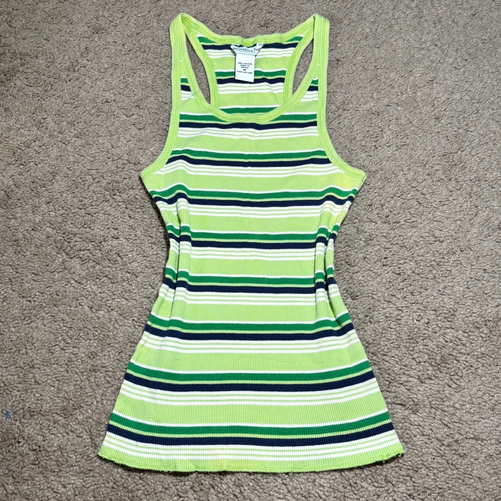 Y2K Green Striped Abercrombie & Fitch Racerback Tank Top Medium